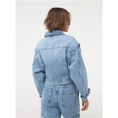 Укороченная джинсовая куртка Умеренный синий деним