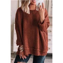 Gold Flame Solid Color Textured Crew Neck Loose Sweater