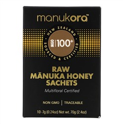 Manukora, Raw Manuka Honey Sachets, 100+ MGO, 10 Sachets, 0.24 oz (7 g) Each