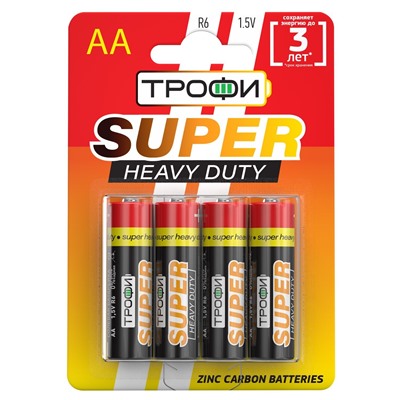 Батарейка AA Трофи R6 Super Heavy Duty (4-BL) (40/720)