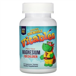 Vitables, Детская жевательная добавка с магнием, без сахара, вишня, 90 вегетарианских таблеток
