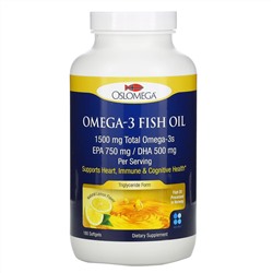 Oslomega, норвежская серия, рыбий жир с омега-3, со вкусом лимона, 180 капсул из рыбьего желатина