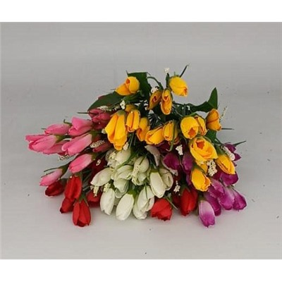 Цветы искусственные декоративные Крокусы 21 бутон + белые цветочки 35 см