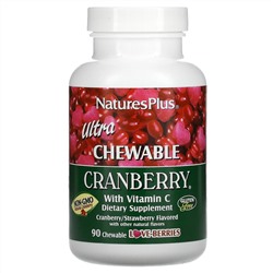 Nature's Plus, Ultra Chewable Cranberry With Vitamin C, Cranberry/Strawberry, 90 Chewable Love-Berries