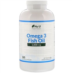 Nu U Nutrition, рыбий жир с омега-3, 1000 мг, 365 капсул