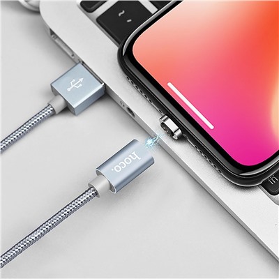 Кабель USB - Apple lightning Hoco U40A магнитный (повр. уп.)  100см 2A  (metal grey)