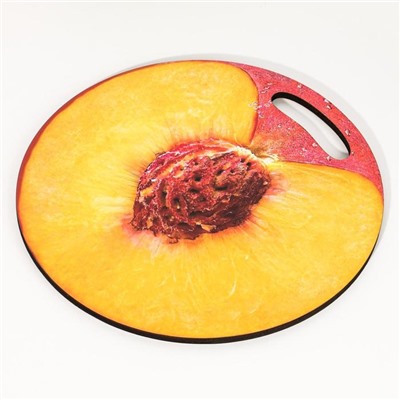 Доска разделочная и сервировочная круглая кухонная "Персик в разрезе", 25,5 см