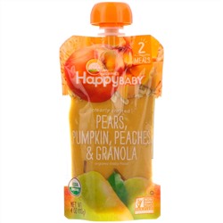 Happy Family Organics, Organic Baby Food, Stage 2, Clearly Crafted   6+ Months, Pears, Pumpkin, Peaches & Granola, 4 oz (113 g)