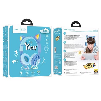 Bluetooth-наушники полноразмерные Hoco W39 Cat ear kids BT (blue)