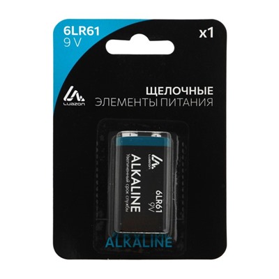 Батарейка алкалиновая (щелочная) Luazon, 6LR61, 9V, крона, блистер, 1 шт