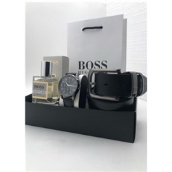Подарочный набор для мужчины ремень, часы, духи + коробка #21177488