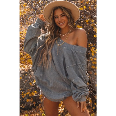 Gray Exposed Seam Twist Open Back Oversized Sweatshirt