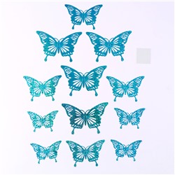 Набор для украшения «Бабочки», набор 12 шт, цвет голография голубой