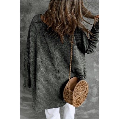 Carbon Grey Slouchy Dolman Sleeve High Low Sweater