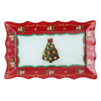 Блюдо стеклянное прямоугольное Доляна «Новогодняя ель», 29×18,5 см, цвет красный
