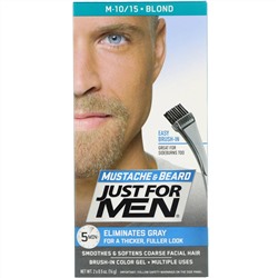 Just for Men, Mustache & Beard, гель для окрашивания усов и бороды с кисточкой в комплекте, оттенок блонд M-10/15, 2 шт. по 14 г