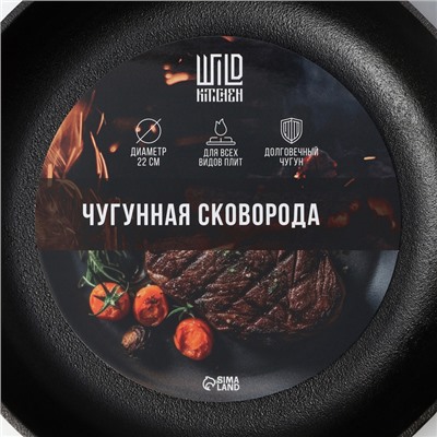 Сковорода чугунная Wild Kitchen, d=22 см, съёмная ручка, индукция