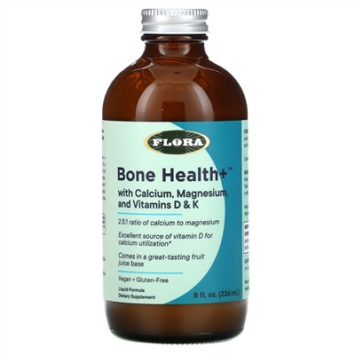 Flora, Bone Health+ with Calcium, Magnesium, and Vitamins D & K, Liquid, 8 fl oz (236 ml)