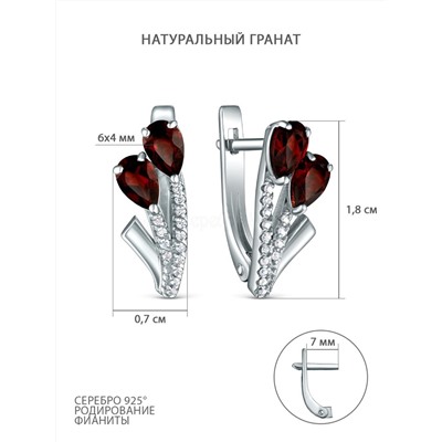 Кольцо из серебра с натуральным гранатом и фианитами родированное