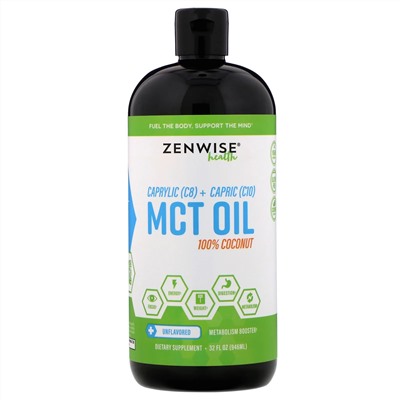 Zenwise Health, Каприловое (C8) + каприновое (C10) масло из среднецепочечных триглицеридов, 100%-ный кокос, без ароматизаторов, 946 мл