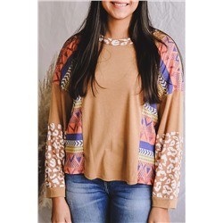 Multicolor Western Print Patchwork Long Sleeve Tee