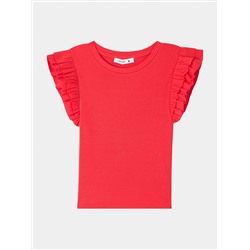 Укороченная футболка с рукавами с воланами красный