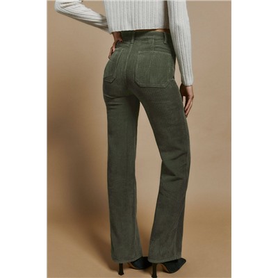 Green High Waist Square Pockets Corduroy Pants