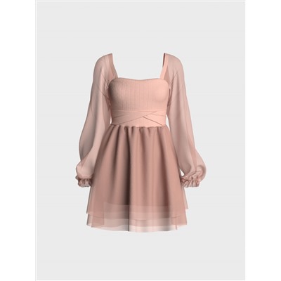 Короткое платье из ткани жоржет Розовый пудровый