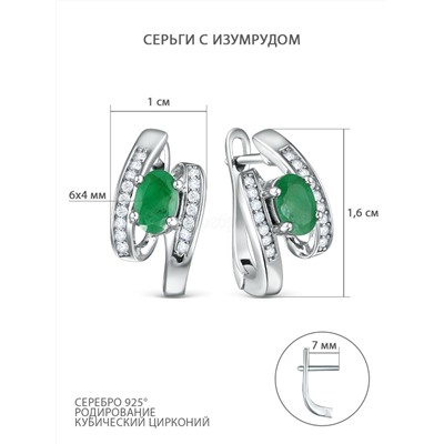 Серьги из серебра с изумрудом и кубическим цирконием GTE-12566F-E