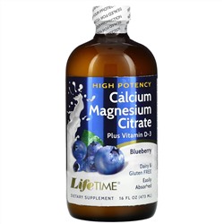 LifeTime Vitamins, цитрат кальция и магния с витамином D3, вкус голубики, 473 мл (16 жидк. унций)