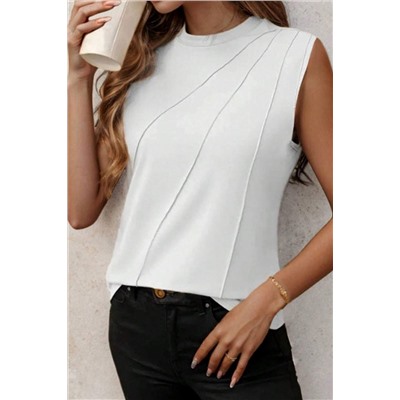 White Crew Neck Pleated Tank Top