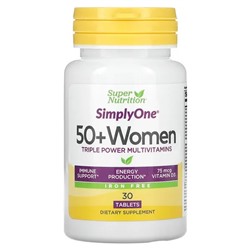 Super Nutrition, SimplyOne, мультивитаминная добавка тройного действия для женщин старше 50 лет, без железа, 30 таблеток
