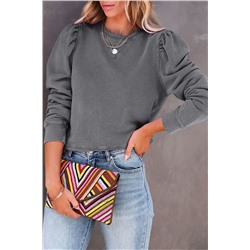 Gray Vintage Washed Puff Sleeve Sweatshirt