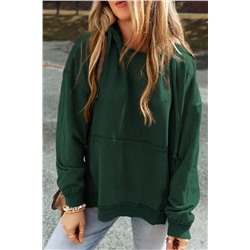 Blackish Green Quilted Patchwork Exposed Seam Hoodie