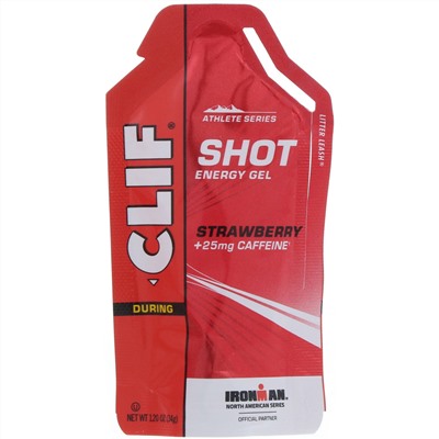 Clif Bar, Энергетический гель Shot с клубникой + 25 мг кофеина, 24 пакета весом 34 г (1,2 унции) каждый