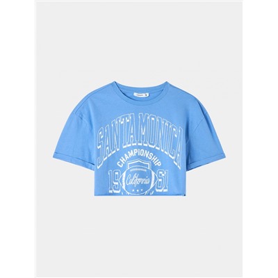 Укороченная футболка с принтом «sport» голубой