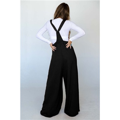 Black Knotted Straps Patch Pocket Wide Leg Jumpsuit