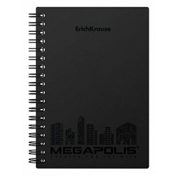 Записная книжка на спирали пластиковая обложка А6 80л клетка "MEGAPOLIS" черный 50655 ErichKrause