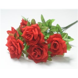 Искусственные цветы, Ветка в букете роза бархатная 6 голов (1010237) красный