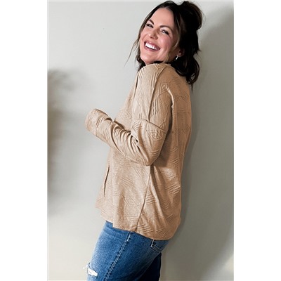 Khaki Plus Size Textured Drop Shoulder Exposed Seam Top