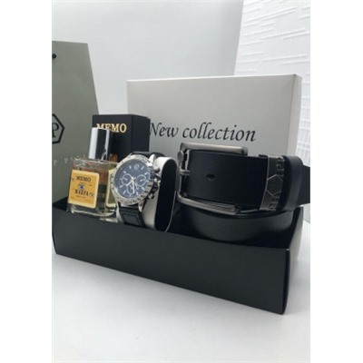 Подарочный набор для мужчины ремень, часы, духи + коробка #21247484