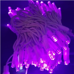 Гирлянда уличная нить 100 светодиодов, 8мм, 10 метров, коннектор, фиолетовый (провод белый)