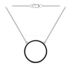 Колье круг из серебра с чёрной шпинелью родированное 925 пробы Л-0113-РЧ416