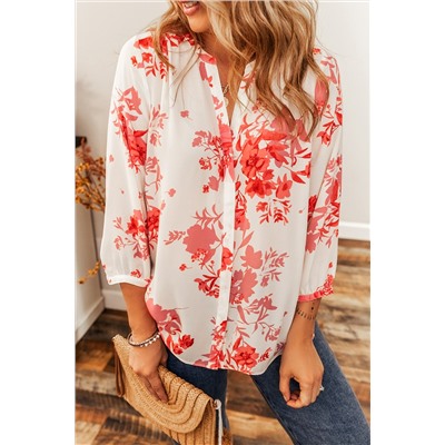 Printed Plant Print Pleated Back V Neck Shift Casual Shirt