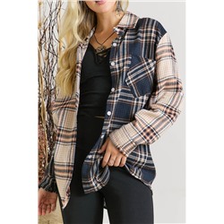 Blue Colorblock Patchwork Plaid Print Shirt