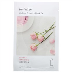Innisfree, My Real Squeeze Beauty Mask EX, тканевая маска с розой, 1 шт., 20 мл (0,67 жидк. унции)