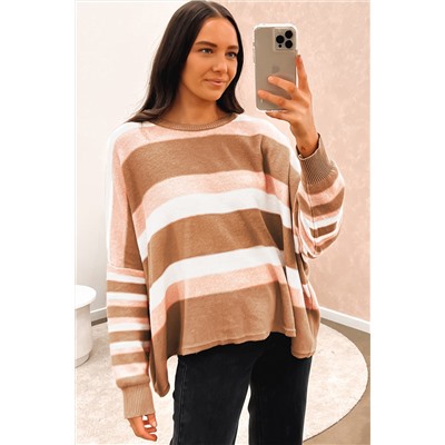 Multicolour Striped Knit Drop Shoulder Loose Sweater