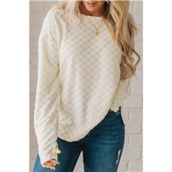 Beige Solid Textured Thumbhole Sleeve Top