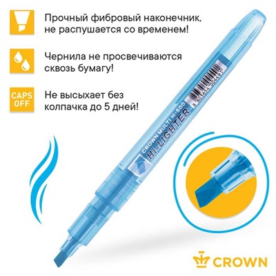 Набор маркеров текстовыделителей 6 цветов, 4.0 мм, Crown