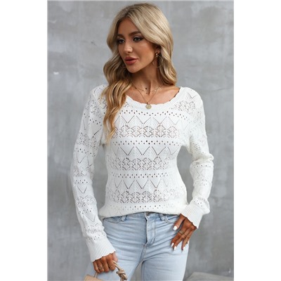 White Surplice V Openwork Textured Sweater